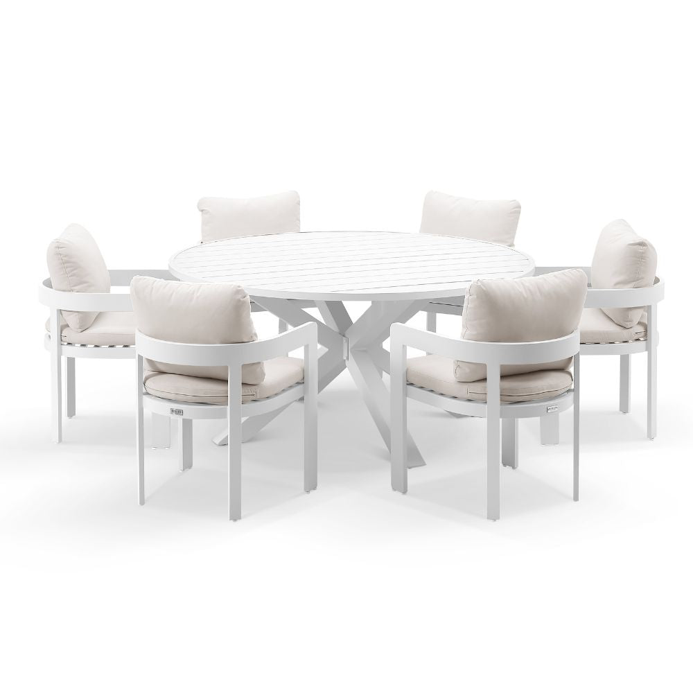Houston 1.5m Outdoor Round Aluminium Table with 6 Marlo Dining Chairs