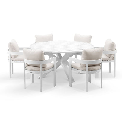 Houston 1.5m Outdoor Round Aluminium Table with 6 Marlo Dining Chairs