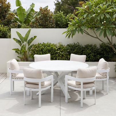 Houston 1.5m Outdoor Round Aluminium Table with 6 Marlo Dining Chairs