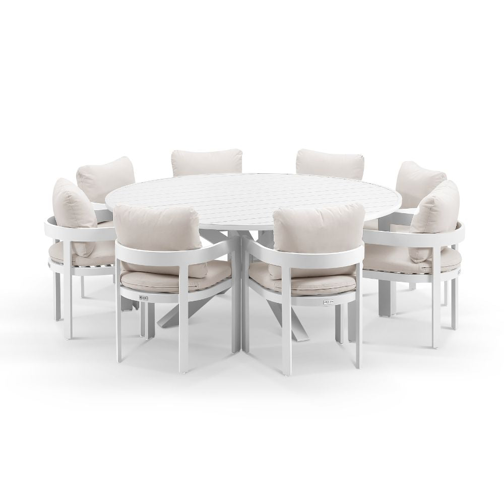 Houston 1.8m Outdoor Round Aluminium Table with 8 Marlo Dining Chairs