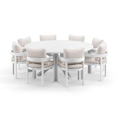 Houston 1.8m Outdoor Round Aluminium Table with 8 Marlo Dining Chairs