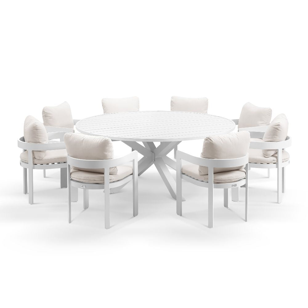 Houston 1.8m Outdoor Round Aluminium Table with 8 Marlo Dining Chairs