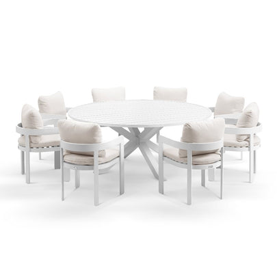 Houston 1.8m Outdoor Round Aluminium Table with 8 Marlo Dining Chairs