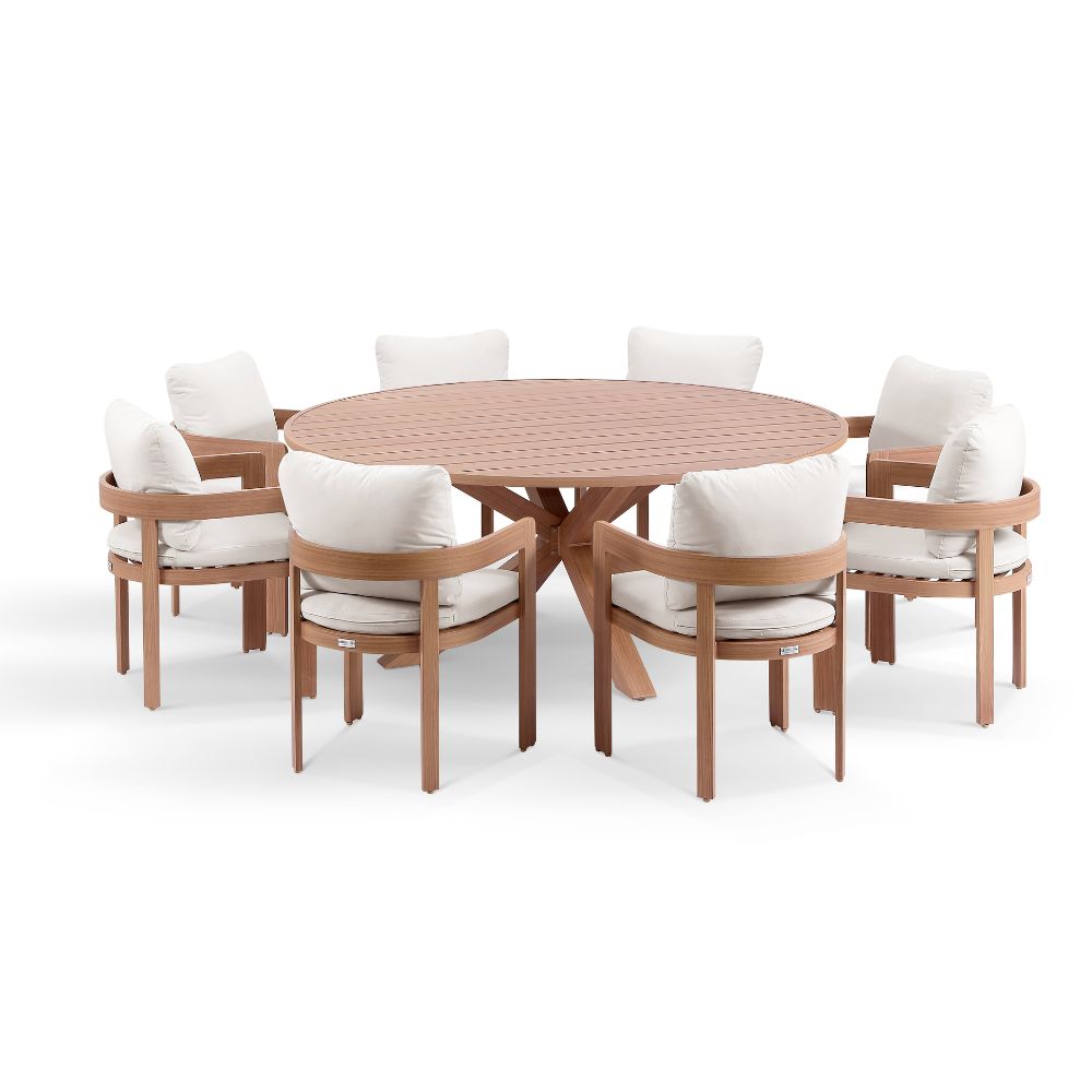 Houston 1.8m Outdoor Round Aluminium Table with 8 Marlo Dining Chairs