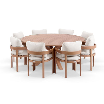 Houston 1.8m Outdoor Round Aluminium Table with 8 Marlo Dining Chairs