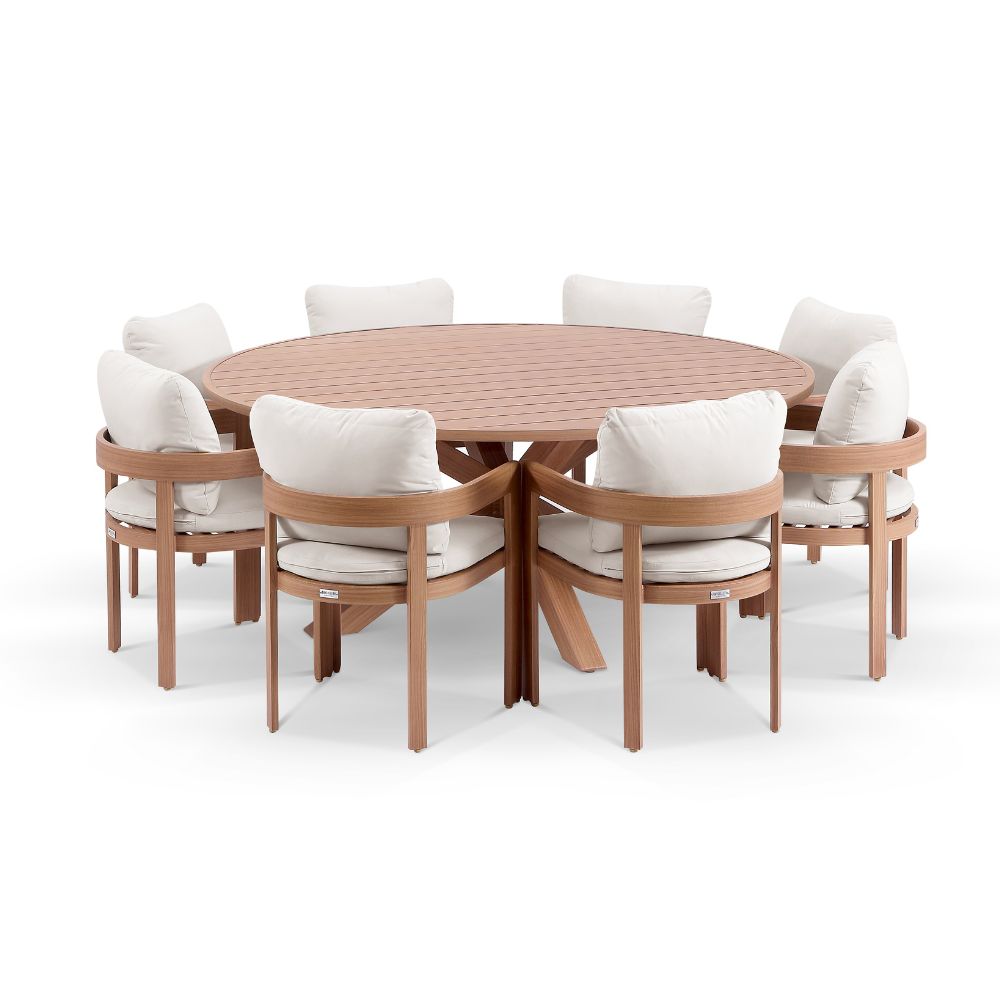 Houston 1.8m Outdoor Round Aluminium Table with 8 Marlo Dining Chairs