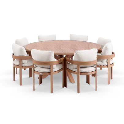Houston 1.8m Outdoor Round Aluminium Table with 8 Marlo Dining Chairs