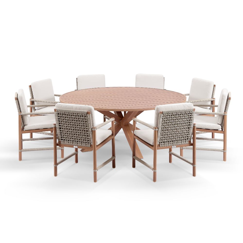 Houston Outdoor 1.8m Round Aluminium Dining Setting With 8 Avery Chairs