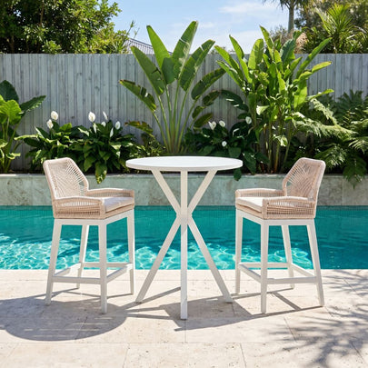 Houston Outdoor 90cm Round Aluminium Bar Table with 2 Hugo Bar Stools