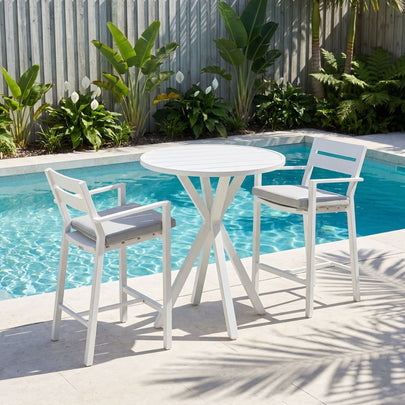 Houston Outdoor 90cm Round Aluminium Bar Table with 2 Santorini Bar Stools