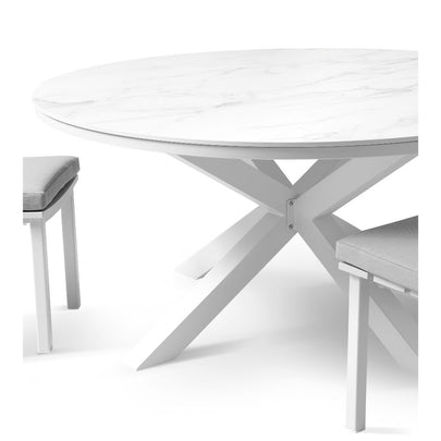Hugo 1.5m Outdoor Round Aluminium and Ceramic Table with 6 Santorini Armless Dining Chairs