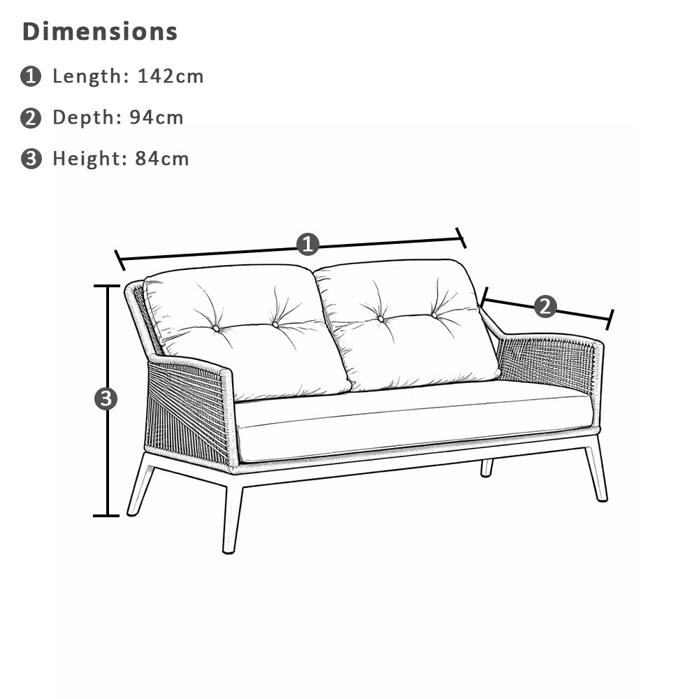 Hugo 2 Seater Outdoor Aluminium and Rope Lounge