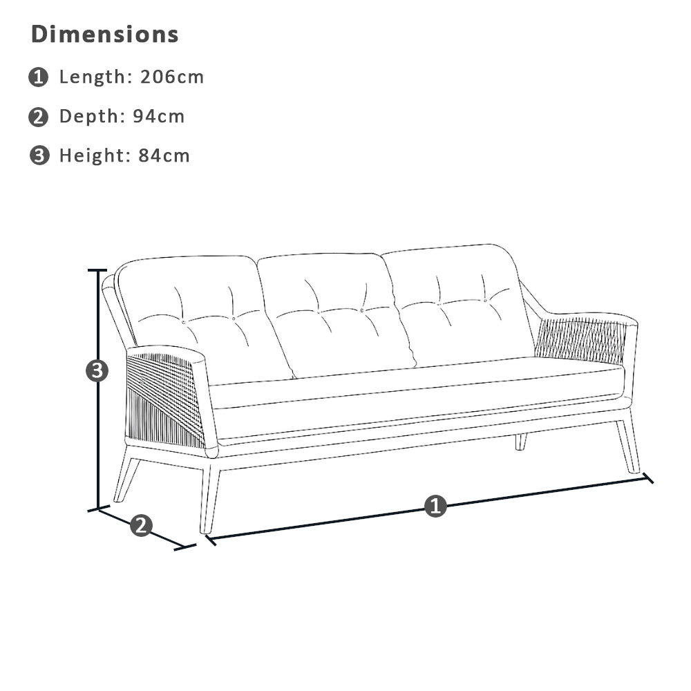 Hugo 3+2+1 Seater Outdoor Aluminium and Rope Lounge Set with Coffee Table