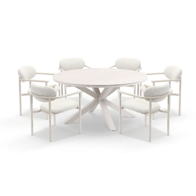 Hugo 1.5m Outdoor Round Aluminium and Ceramic Table with 6 Aria Dining Chairs