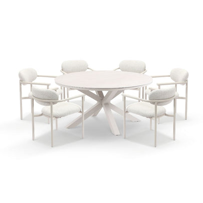 Hugo 1.5m Outdoor Round Aluminium and Ceramic Table with 6 Aria Dining Chairs