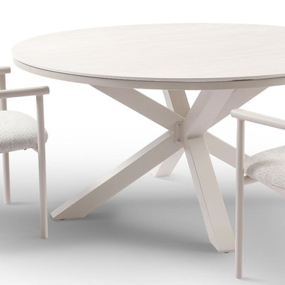 Hugo 1.5m Outdoor Round Aluminium and Ceramic Table with 6 Aria Dining Chairs