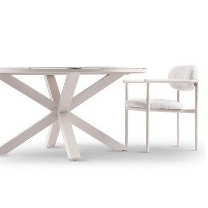 Hugo 1.5m Outdoor Round Aluminium and Ceramic Table with 6 Aria Dining Chairs