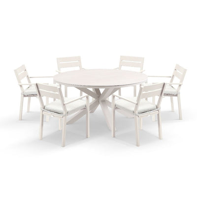 Hugo 1.5m Outdoor Round Aluminium and Ceramic Table with 6 Santorini Dining Chairs
