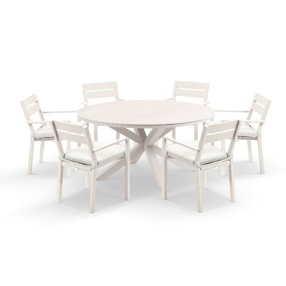 Hugo 1.5m Outdoor Round Aluminium and Ceramic Table with 6 Santorini Dining Chairs