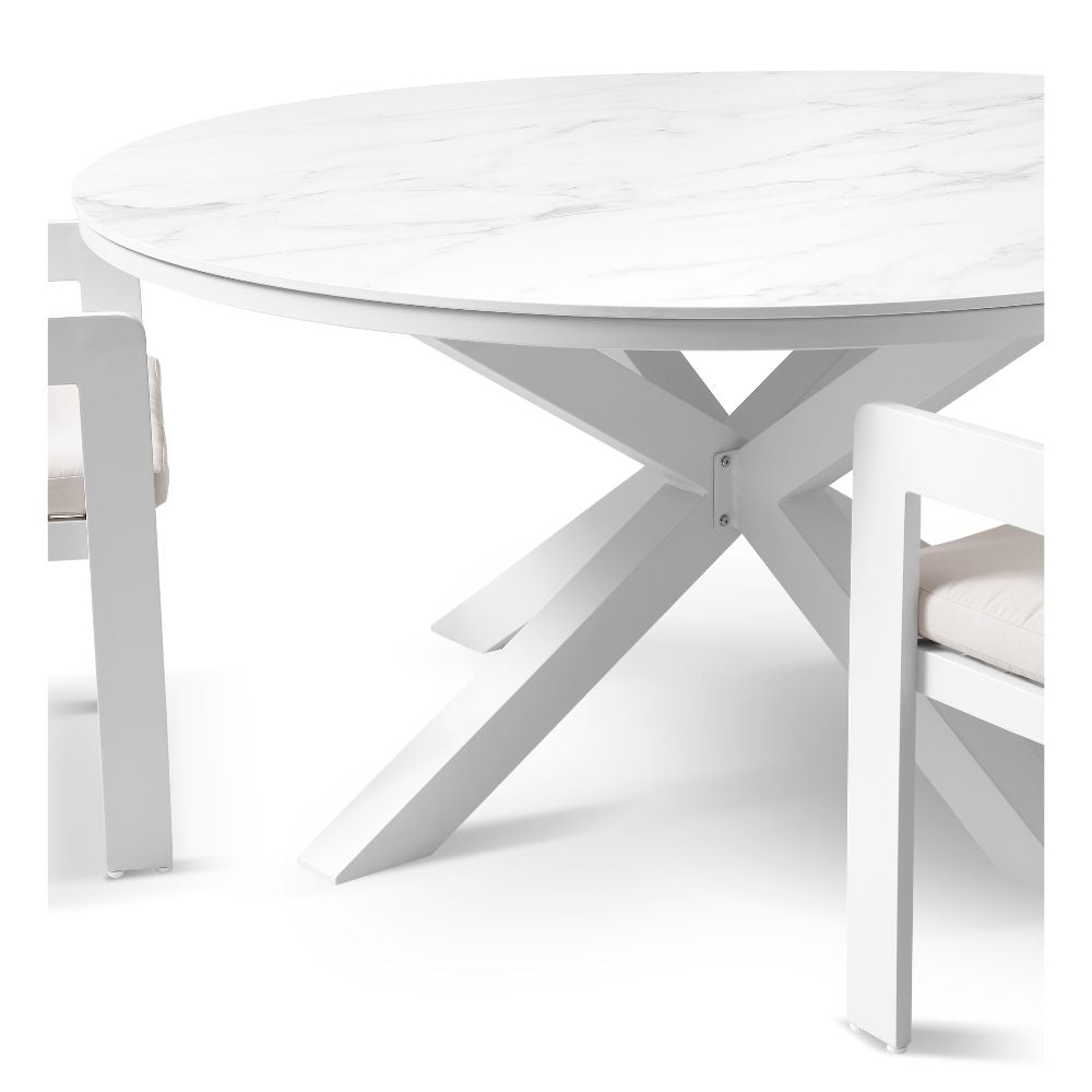 Hugo 1.5m Outdoor Round Aluminium and Ceramic Table with 6 Marlo Dining Chairs