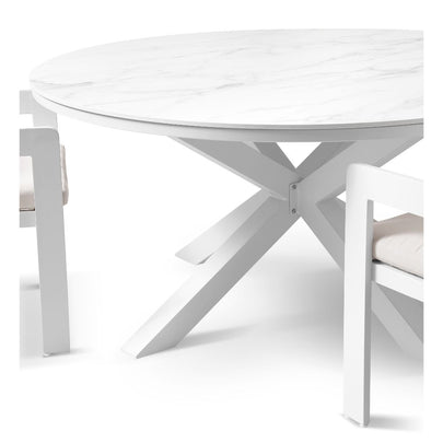 Hugo 1.5m Outdoor Round Aluminium and Ceramic Table with 6 Marlo Dining Chairs