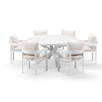 Hugo 1.5m Outdoor Round Aluminium and Ceramic Table with 6 Marlo Dining Chairs