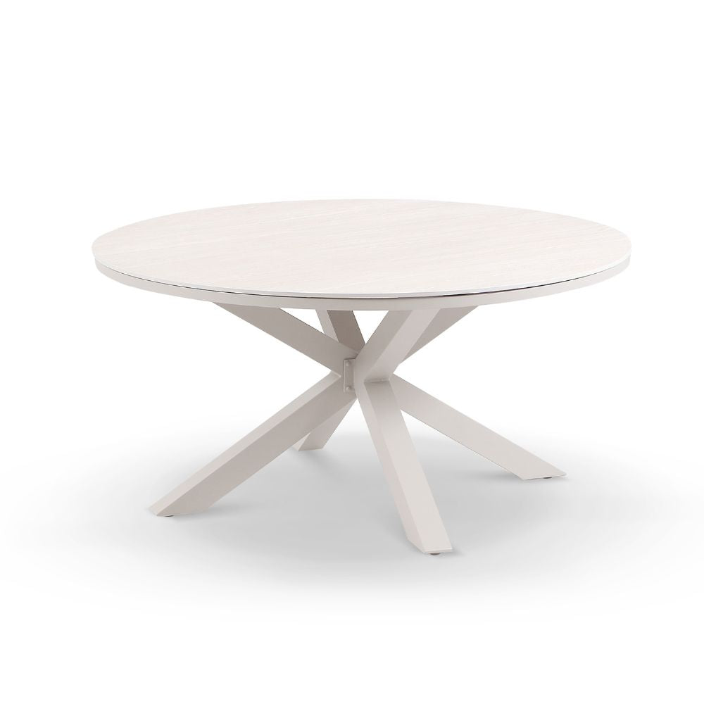 Hugo 1.5m Outdoor Round Aluminium and Ceramic Table with 6 Aria Dining Chairs