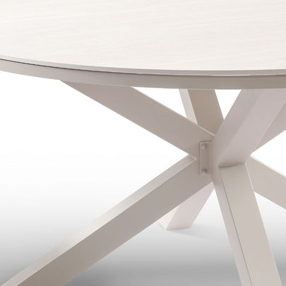 Hugo 1.5m Outdoor Round Aluminium and Ceramic Table with 6 Aria Dining Chairs