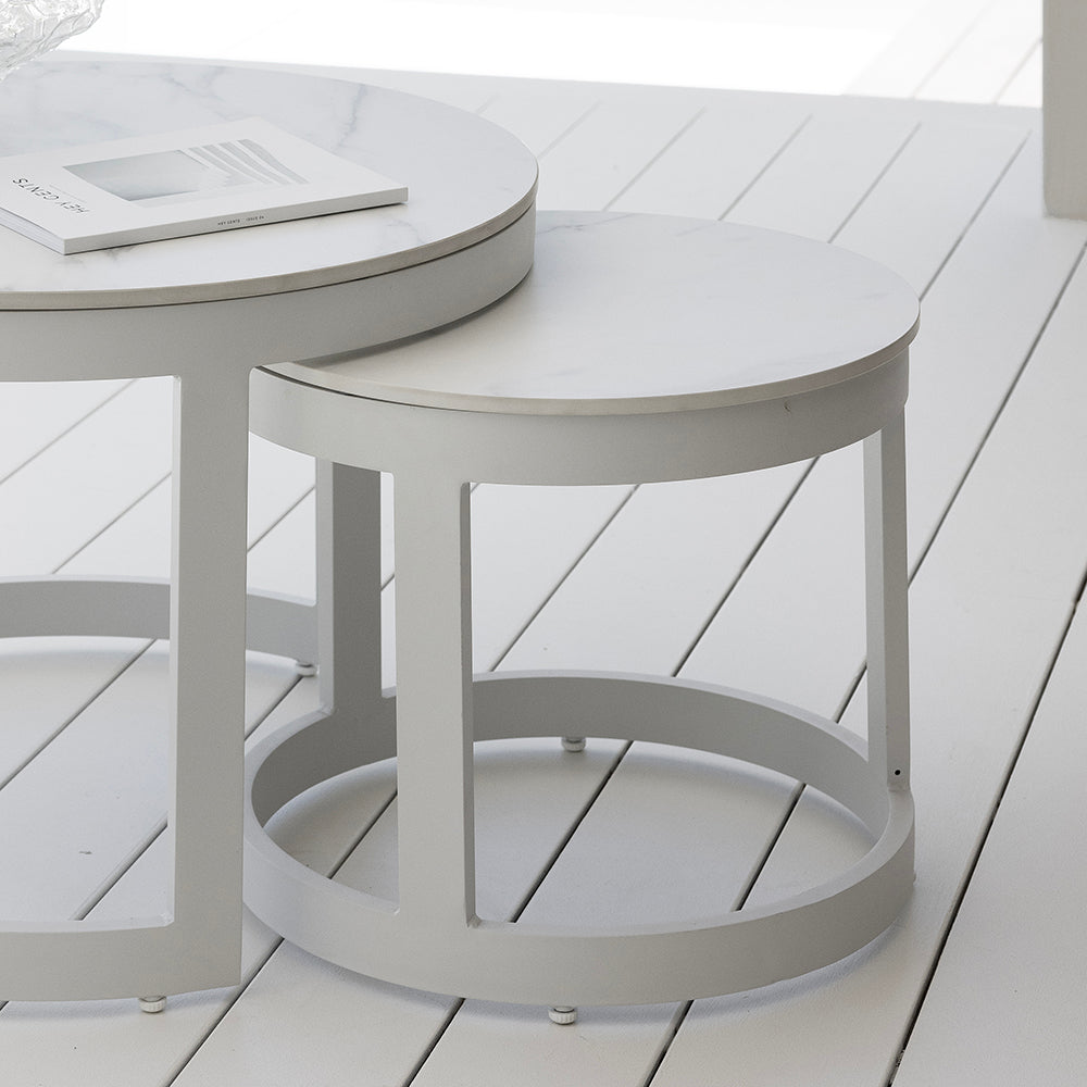 Hugo Outdoor Round Ceramic and Aluminium Side Table - Bay Gallery Furniture