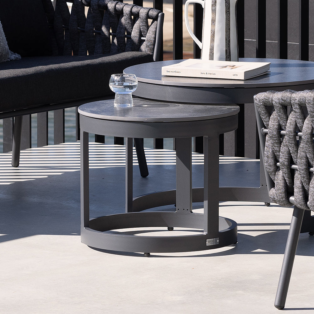 Hugo Outdoor Round Ceramic and Aluminium Side Table - Bay Gallery Furniture