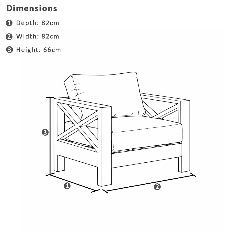 Kansas 1 seater Outdoor Aluminium Lounge Arm Chair