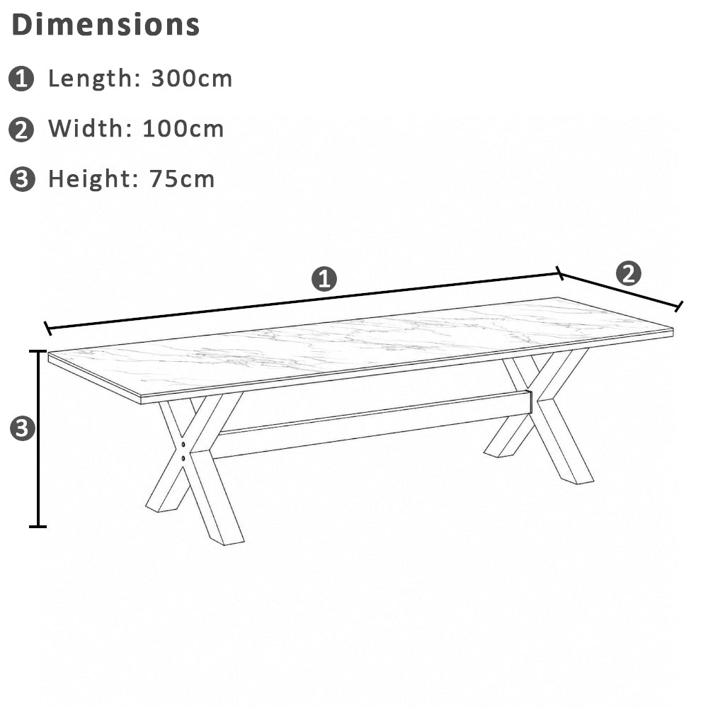 Kansas Outdoor Ceramic 3m Aluminium Dining Table with 10 Chairs Setting