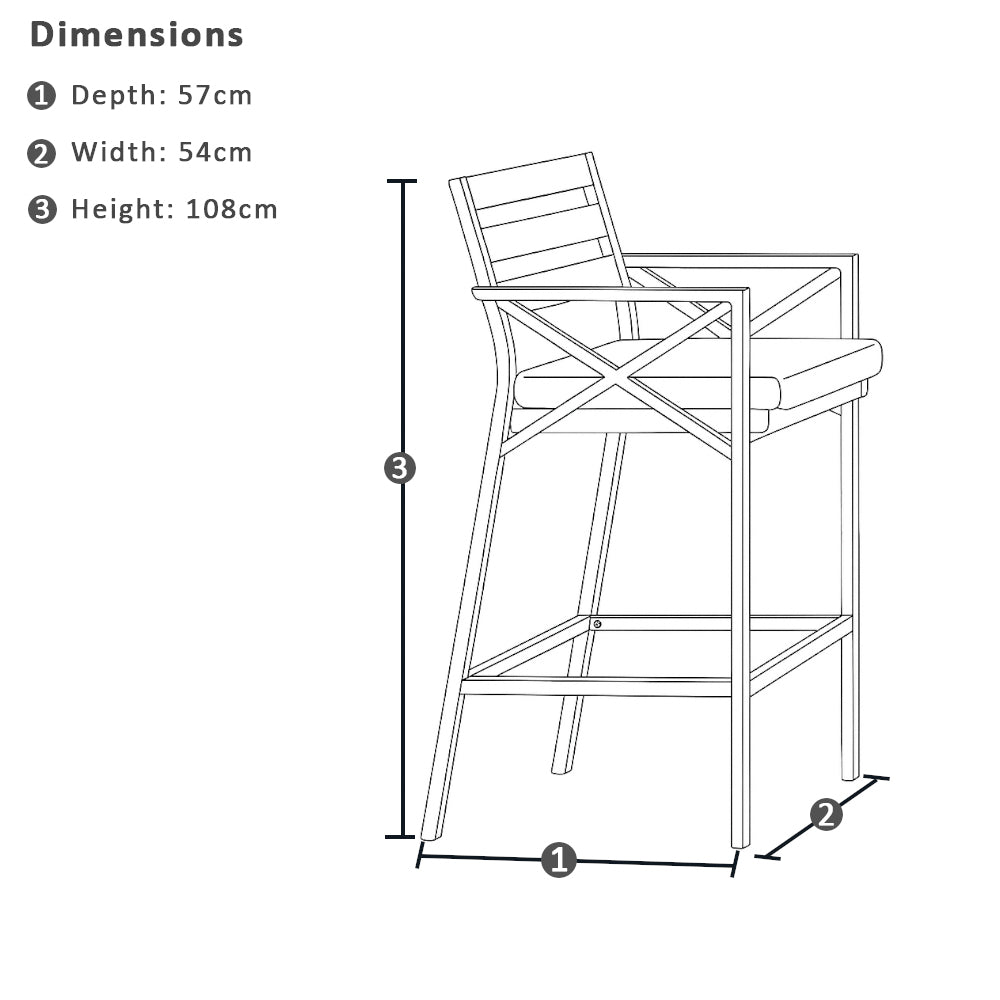 Santorini Outdoor 2m Rectangle Aluminium Bar Table with 6x Kansas Bar Stools