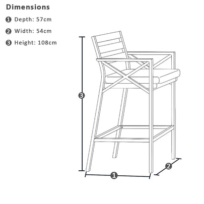 Santorini Outdoor 2m Rectangle Aluminium Bar Table with 6x Kansas Bar Stools