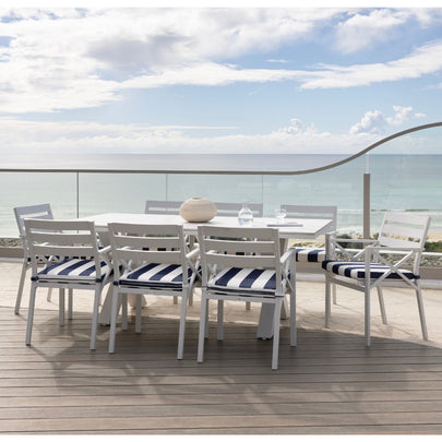Kansas Outdoor Ceramic 2m Aluminium Dining Table with 8 Chairs Setting