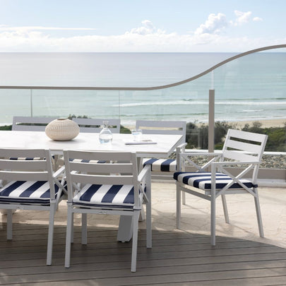 Kansas Outdoor Ceramic 2m Aluminium Dining Table with 8 Chairs Setting