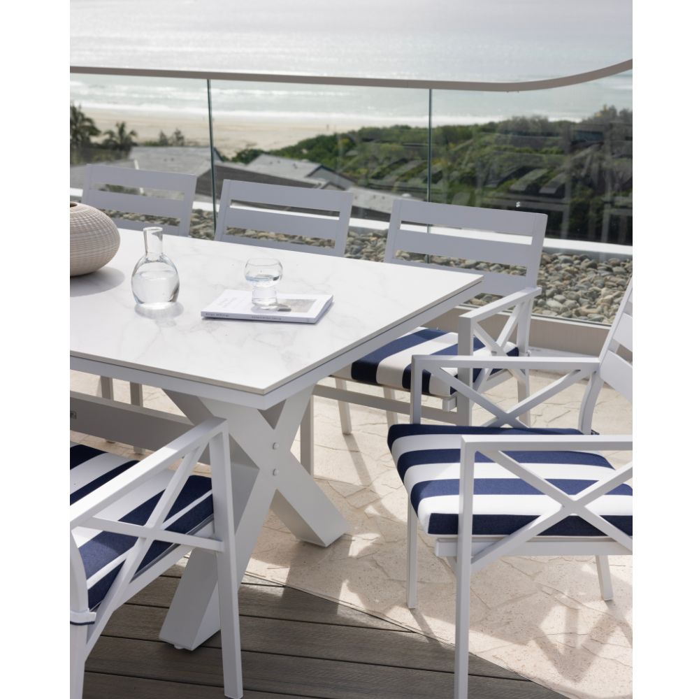 Kansas Outdoor Ceramic 2m Aluminium Dining Table with 8 Chairs Setting