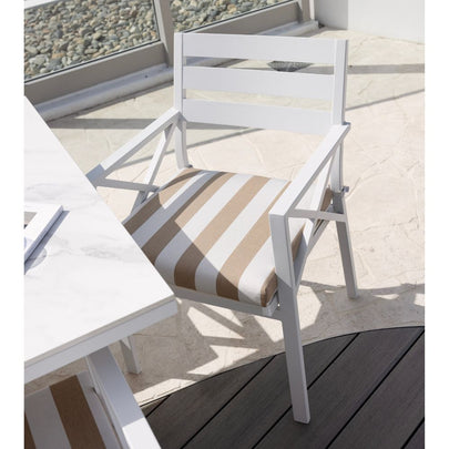 Kansas Outdoor Ceramic 3m Aluminium Dining Table with 10 Chairs Setting in Sunbrella