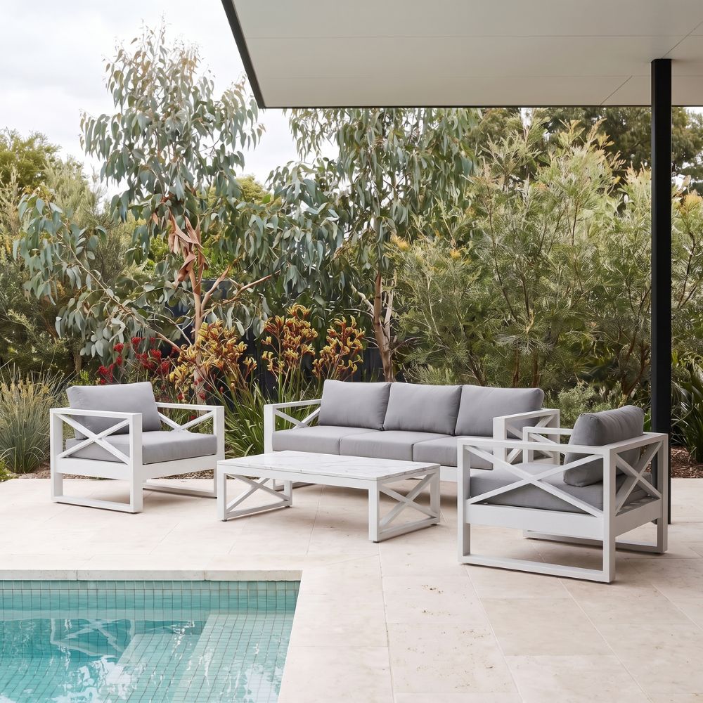 Kansas 3+1+1 seater Outdoor Aluminium Lounge Set with Coffee Table