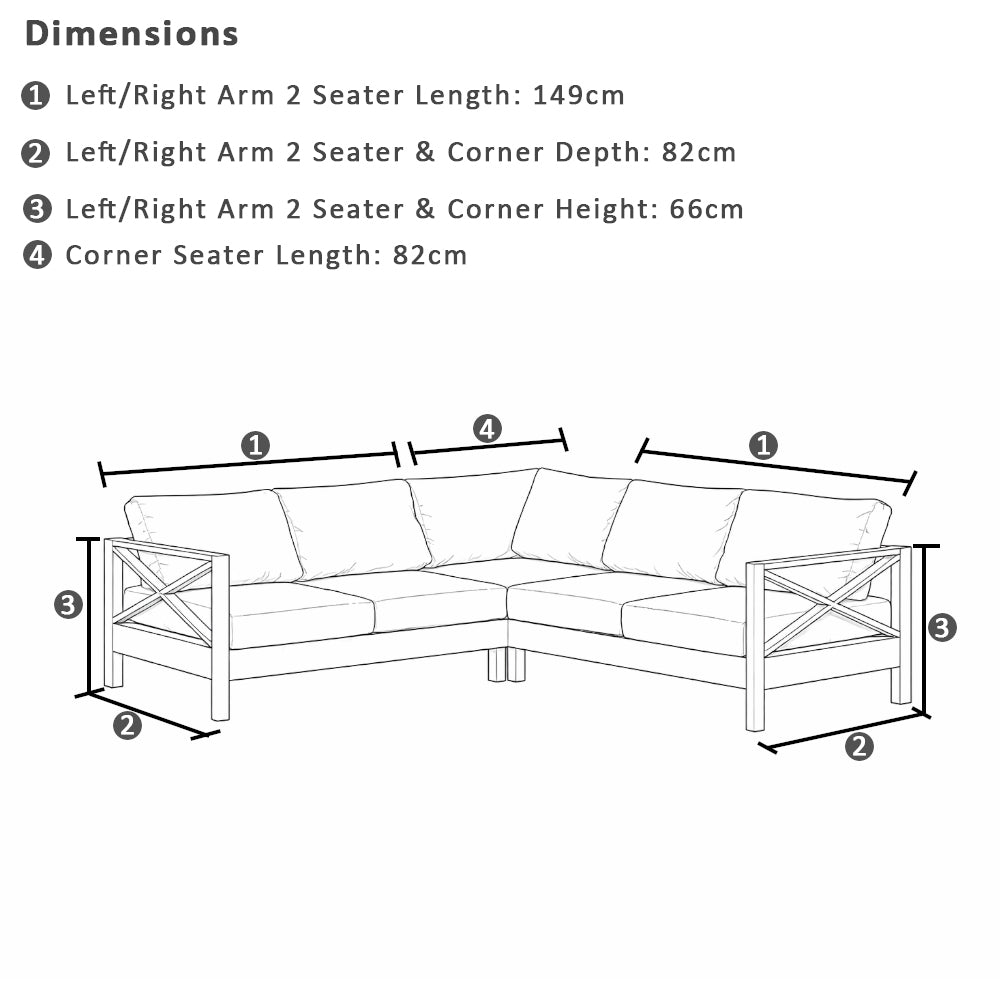 Kansas Package B - Outdoor Aluminium Corner Modular Lounge Set with Arm Chair and Coffee Table