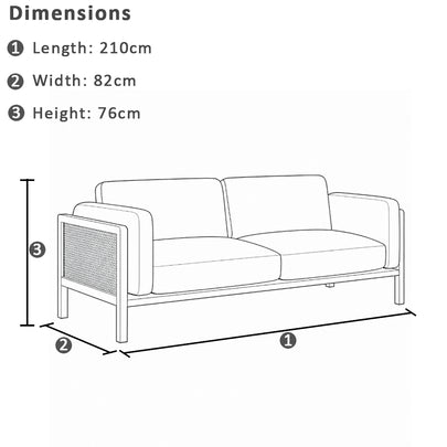 Killara Indoor Cream Boucle Couch Fabric and Timber 3 Seat Rattan Lounge Sofa