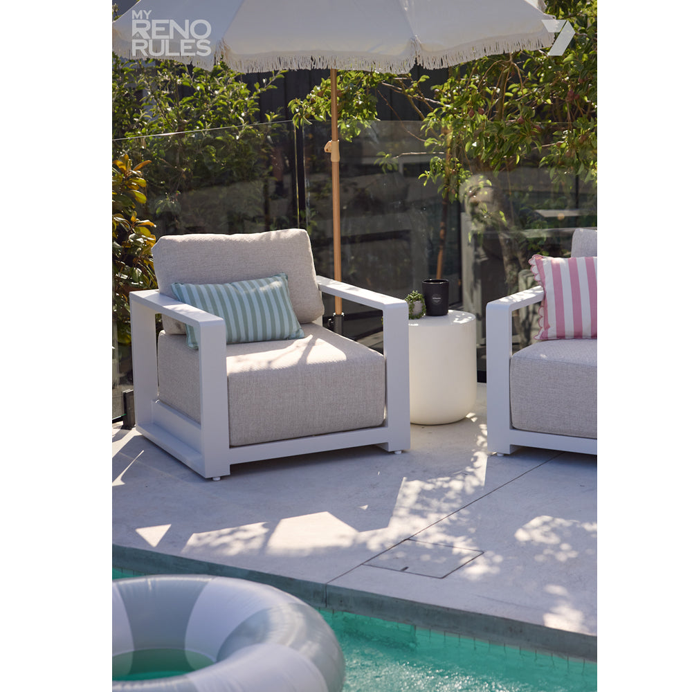 Whitehaven 3+1+1 Seater Outdoor Aluminium Lounge Set with Santorini Coffee Table