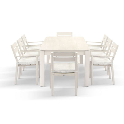 Malibu 2.2m Outdoor Aluminium and Ceramic Dining Table with 8 Santorini Chairs