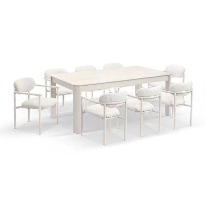 Malibu 2.2m Outdoor Aluminium and Ceramic Dining Table with 8 Aria Chairs