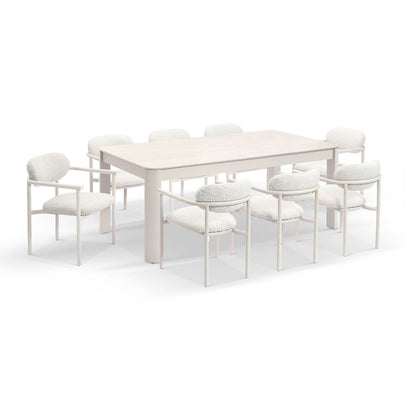 Malibu 2.2m Outdoor Aluminium and Ceramic Dining Table with 8 Aria Chairs
