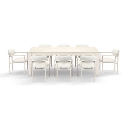 Malibu 2.2m Outdoor Aluminium and Ceramic Dining Table with 8 Aria Chairs