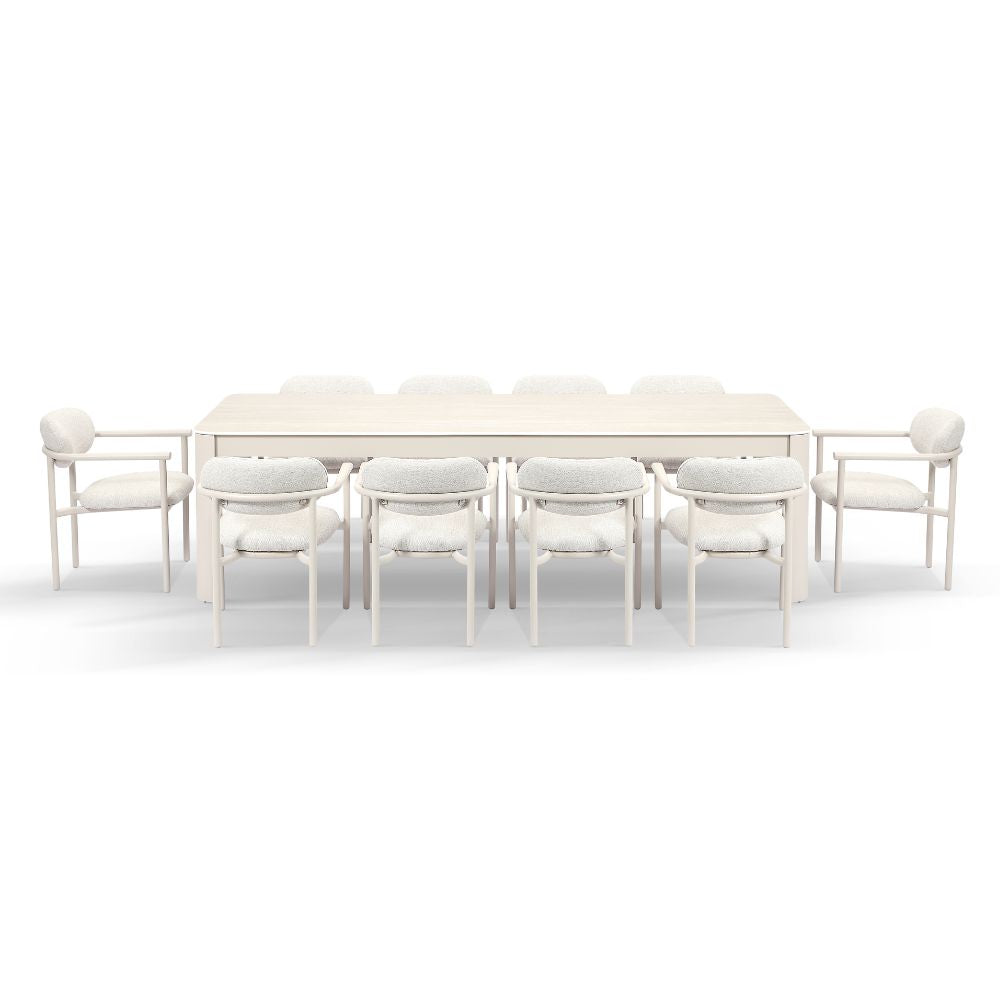 Malibu 2.65m Outdoor Aluminium and Ceramic Dining Table with 10 Aria Chairs