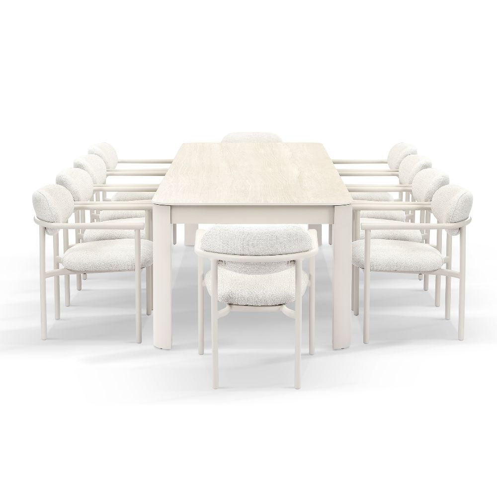 Malibu 2.65m Outdoor Aluminium and Ceramic Dining Table with 10 Aria Chairs