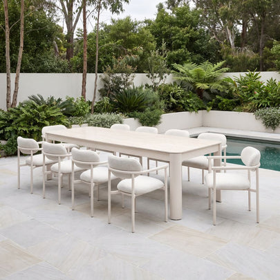 Malibu 2.65m Outdoor Aluminium and Ceramic Dining Table with 10 Aria Chairs