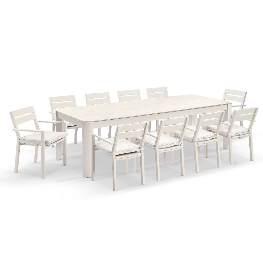 Malibu 2.65m Outdoor Aluminium and Ceramic Dining Table with 10 Santorini Chairs